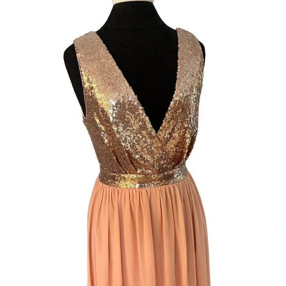 Lulu's Elegant Encounter Rose Gold Sequin Maxi Dress MEDIUM Style 401032 - Picture 6 of 15